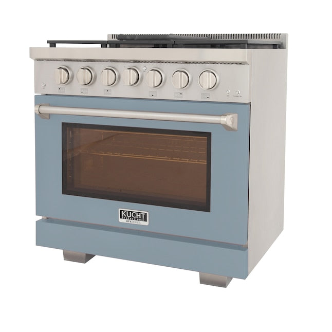 Kucht Professional 36" 5.2 cu. ft. Propane Gas Range in Light Blue with True Simmer Burners, KFX3600X/LP-LB