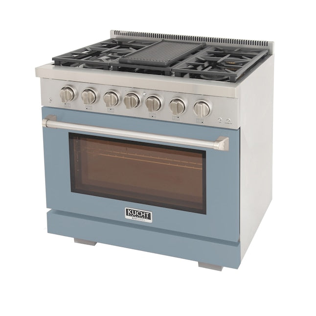 Kucht Professional 36" 5.2 cu. ft. Natural Gas Range in Light Blue with Silver Accents, KFX360-LB