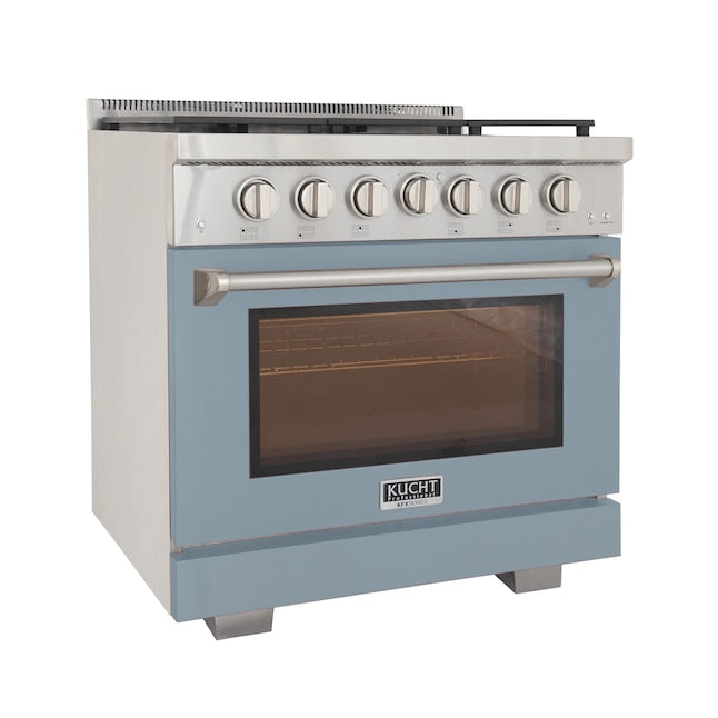 Kucht Professional 36" 5.2 cu. ft. Propane Gas Range in Light Blue with True Simmer Burners, KFX3600X/LP-LB