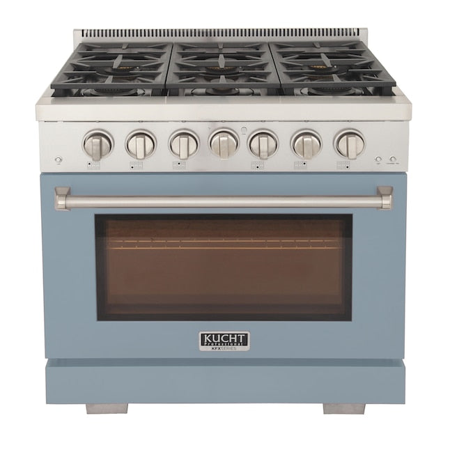 Kucht Professional 36" 5.2 cu. ft. Propane Gas Range in Light Blue with Silver Accents, KFX360/LP-LB