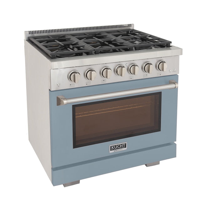 Kucht Professional 36" 5.2 cu. ft. Natural Gas Range in Light Blue with Silver Accents, KFX360-LB