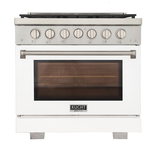 Kucht Professional 36" 5.2 cu. ft. Propane Gas Range in White with True Simmer Burners, KFX3600X/LP-W