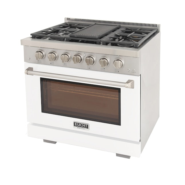 Kucht Professional 36" 5.2 cu. ft. Natural Gas Range in White with True Simmer Burners, KFX3600X-W