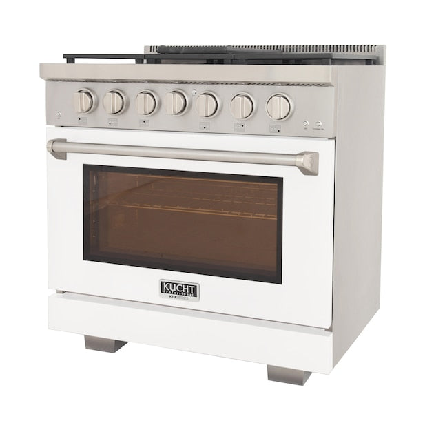 Kucht Professional 36" 5.2 cu. ft. Propane Gas Range in White with Silver Accents, KFX360/LP-W