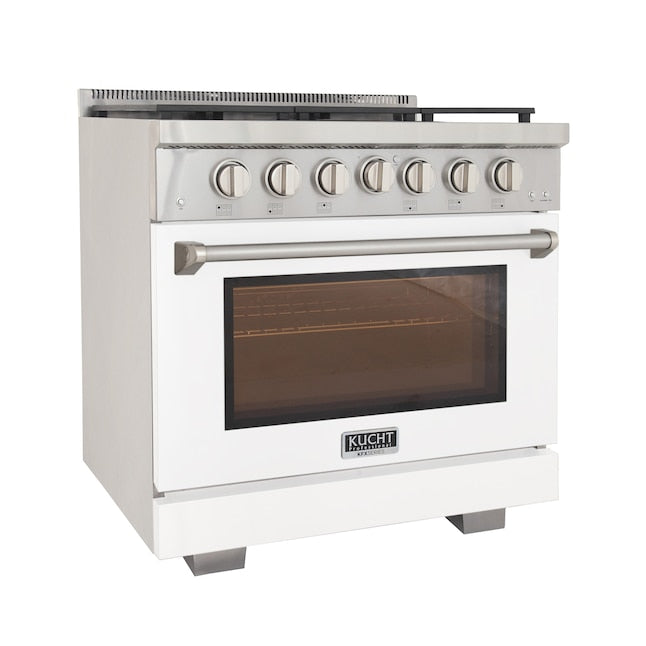 Kucht Professional 36" 5.2 cu. ft. Propane Gas Range in White with Silver Accents, KFX360/LP-W