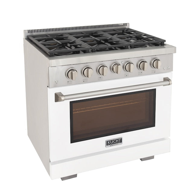 Kucht Professional 36" 5.2 cu. ft. Natural Gas Range in White with Silver Accents, KFX360-W