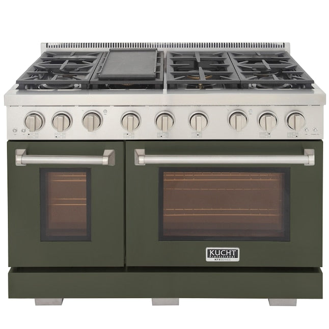 Kucht Professional 48" 6.7 cu. ft. Natural Gas Range in Olive Green with True Simmer Burners, KFX4800X-G