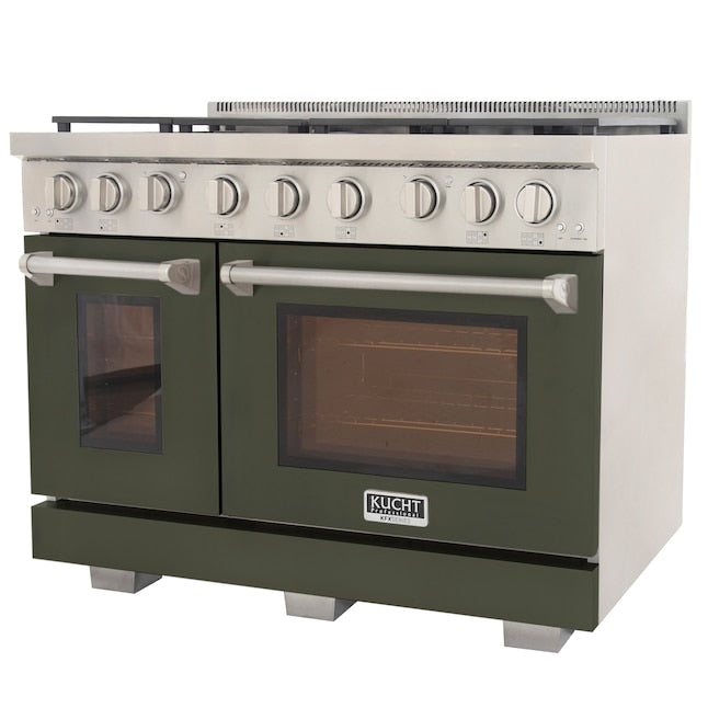 Kucht Professional 48" 6.7 cu. ft. Natural Gas Range in Olive Green with Silver Accents, KFX480-G