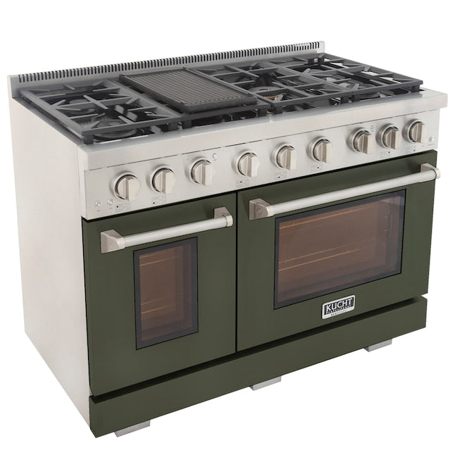 Kucht Professional 48" 6.7 cu. ft. Natural Gas Range in Olive Green with Silver Accents, KFX480-G