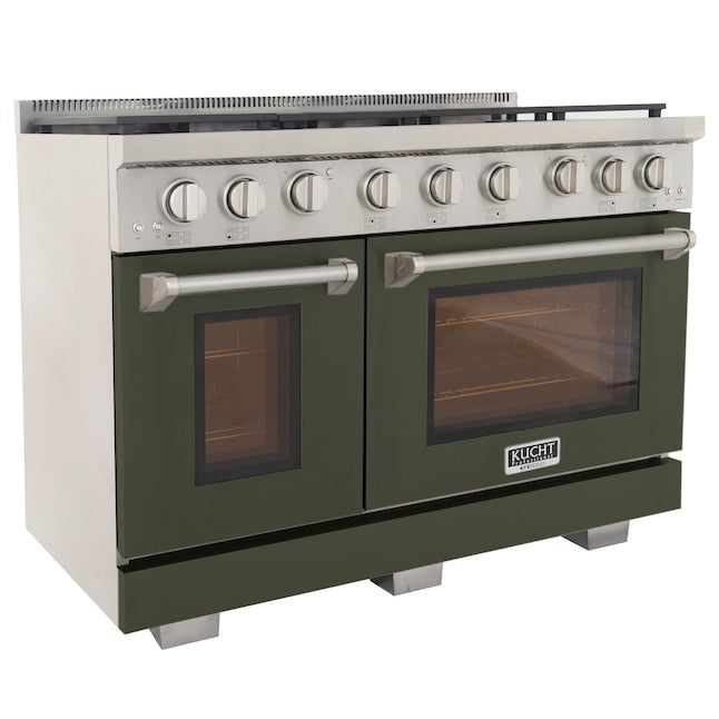 Kucht Professional 48" 6.7 cu. ft. Propane Gas Range in Olive Green with Silver Accents, KFX480/LP-G