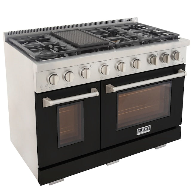 Kucht Professional 48" 6.7 cu. ft. Propane Gas Range in Black with Silver Accents, KFX480/LP-BK