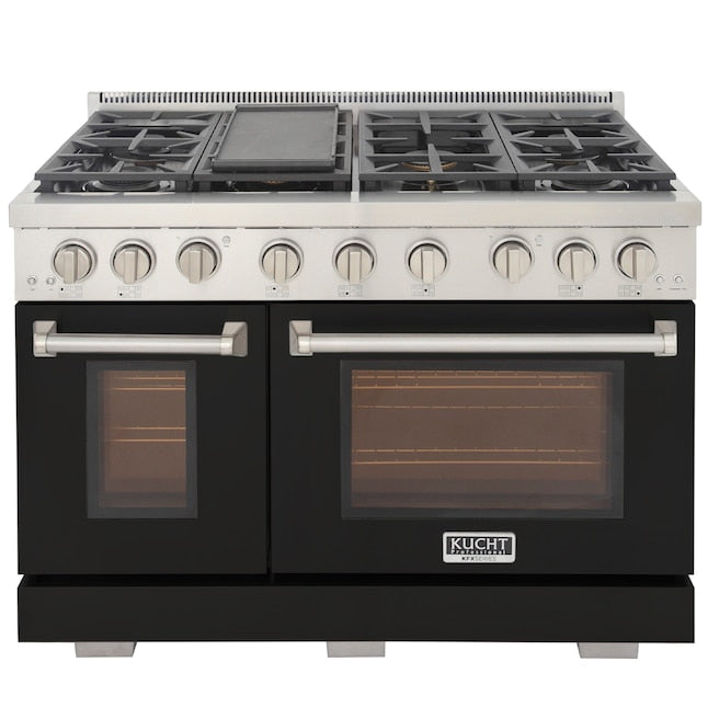 Kucht Professional 48" 6.7 cu. ft. Propane Gas Range in Black with Silver Accents, KFX480/LP-BK