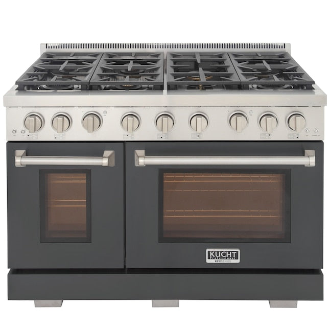 Kucht Professional 48" 6.7 cu. ft. Propane Gas Range in Cement Gray with Silver Accents, KFX480/LP-GY