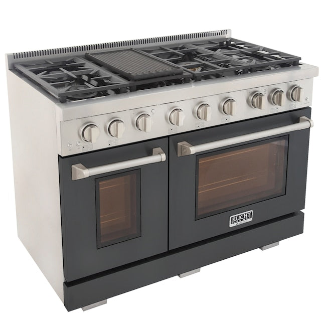 Kucht Professional 48" 6.7 cu. ft. Propane Gas Range in Cement Gray with Silver Accents, KFX480/LP-GY