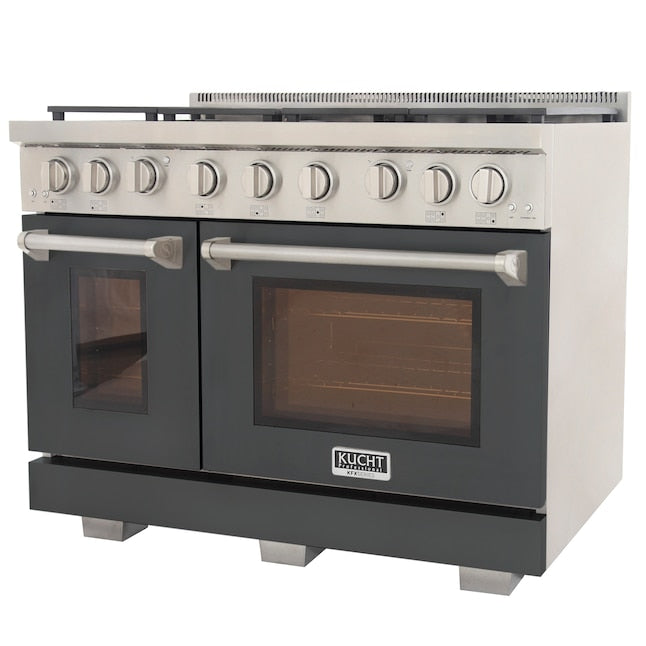 Kucht Professional 48" 6.7 cu. ft. Propane Gas Range in Cement Gray with Silver Accents, KFX480/LP-GY