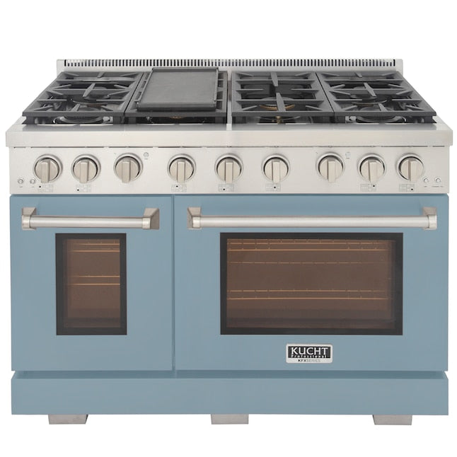 Kucht Professional 48" 6.7 cu. ft. Natural Gas Range in Light Blue with Silver Accents, KFX480-LB