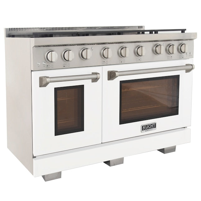 Kucht Professional 48" 6.7 cu. ft. Propane Gas Range in White with Silver Accents, KFX480/LP-W