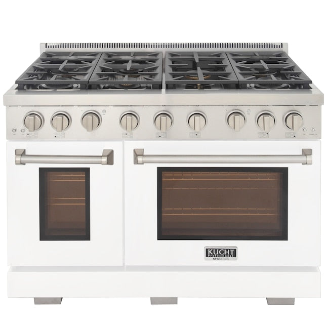 Kucht Professional 48" 6.7 cu. ft. Natural Gas Range in White with Silver Accents, KFX480-W