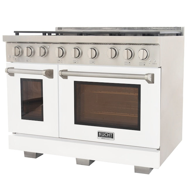 Kucht Professional 48" 6.7 cu. ft. Natural Gas Range in White with Silver Accents, KFX480-W