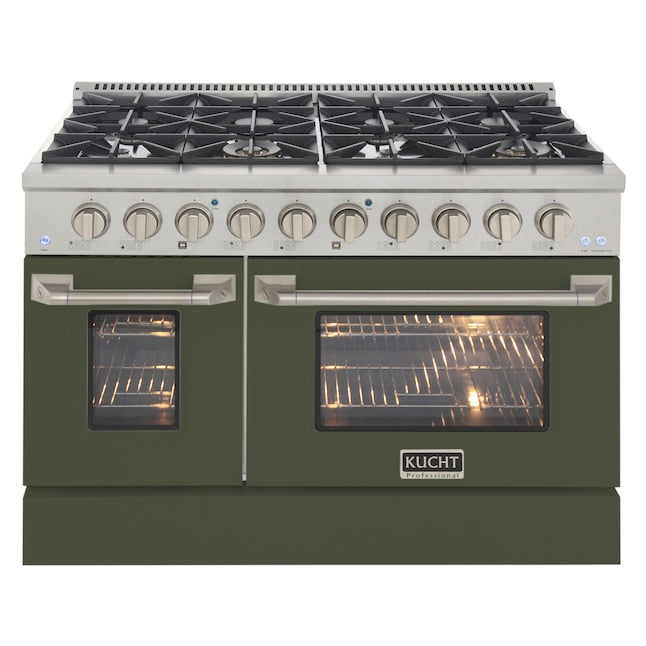 Kucht Professional 48" 6.7 cu ft. Propane Gas Range in Olive Green with Silver Accents, KNG481/LP-OG