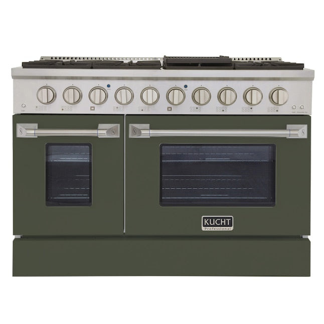 Kucht Professional 48" 6.7 cu ft. Natural Gas Range in Olive Green with Silver Accents, KNG481-OG