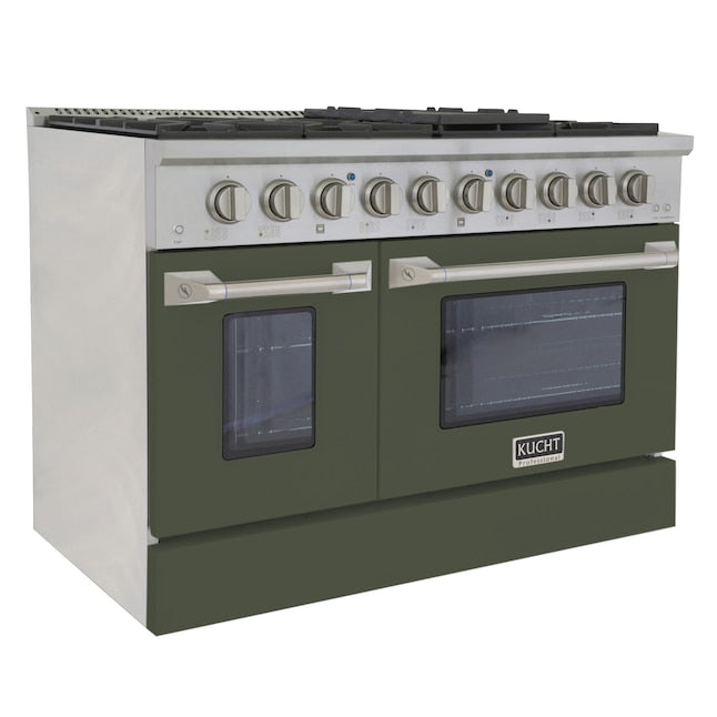 Kucht Professional 48" 6.7 cu ft. Propane Gas Range in Olive Green with Silver Accents, KNG481/LP-OG