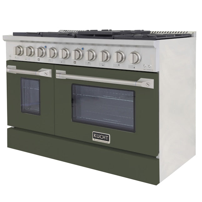 Kucht Professional 48" 6.7 cu ft. Propane Gas Range in Olive Green with Silver Accents, KNG481/LP-OG