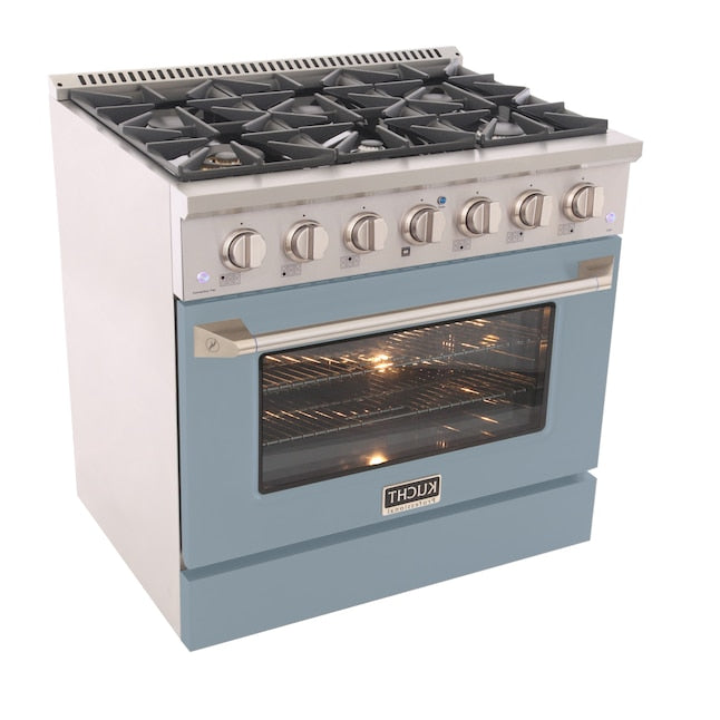 Kucht Professional 36" 5.2 cu ft. Propane Gas Range in Light Blue with Silver Accents, KNG361/LP-LB