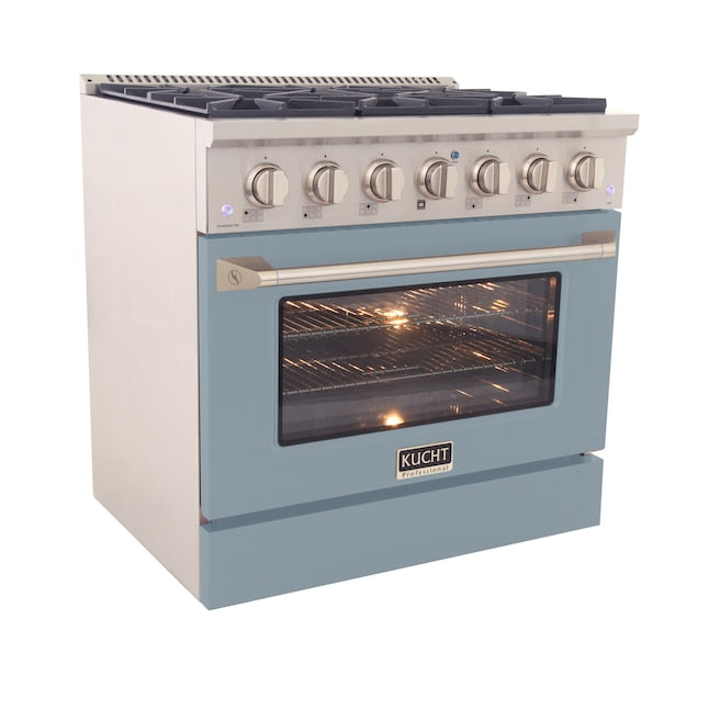 Kucht Professional 36" 5.2 cu ft. Natural Gas Range in Light Blue with Silver Accents, KNG361-LB