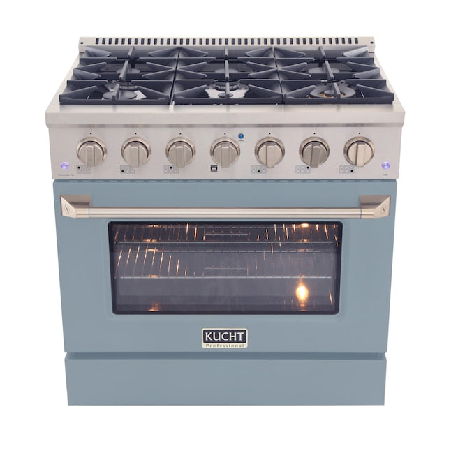 Kucht Professional 36" 5.2 cu ft. Natural Gas Range in Light Blue with Silver Accents, KNG361-LB