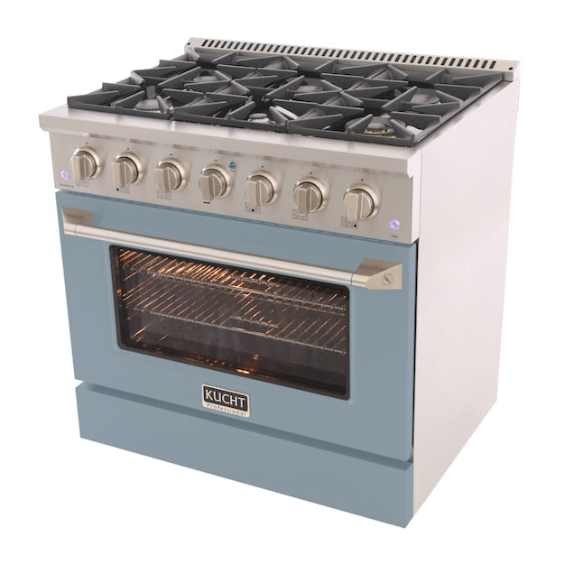 Kucht Professional 36" 5.2 cu ft. Propane Gas Range in Light Blue with Silver Accents, KNG361/LP-LB