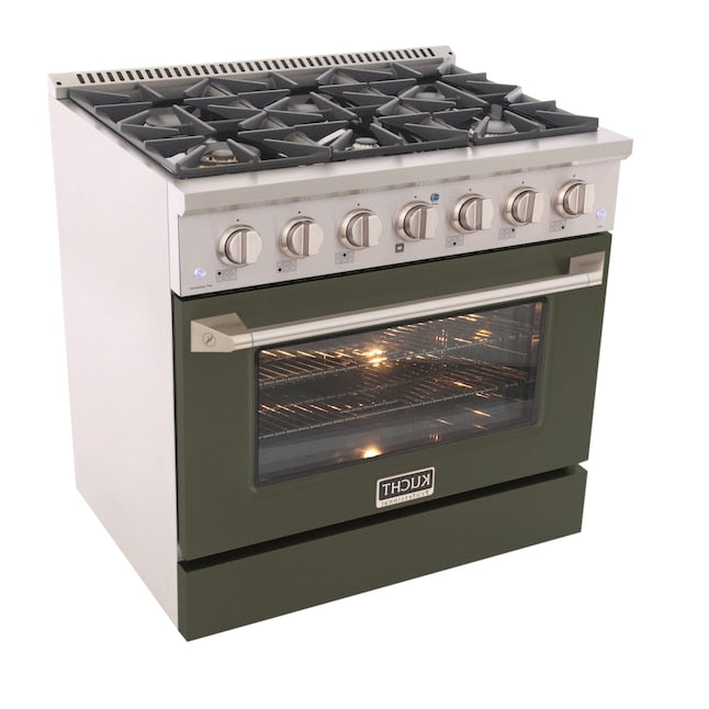 Kucht Professional 36" 5.2 cu ft. Propane Gas Range in Olive Green with Silver Accents, KNG361/LP-OG