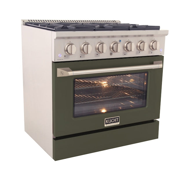 Kucht Professional 36" 5.2 cu ft. Natural Gas Range in Olive Green with Silver Accents, KNG361-OG