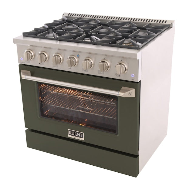 Kucht Professional 36" 5.2 cu ft. Propane Gas Range in Olive Green with Silver Accents, KNG361/LP-OG