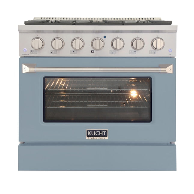 Kucht 36" Pro-Style Natural Gas Dual Fuel Range with 4 Burners in Light Blue, KDF362-LB