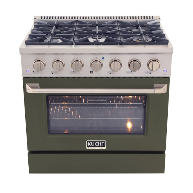 Kucht Professional 36" 5.2 cu ft. Natural Gas Range in Olive Green with Silver Accents, KNG361-OG