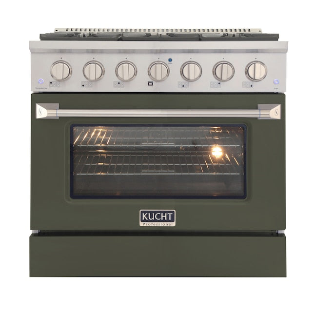 Kucht Professional 36" 5.2 cu ft. Natural Gas Range in Olive Green with Silver Accents, KNG361-OG