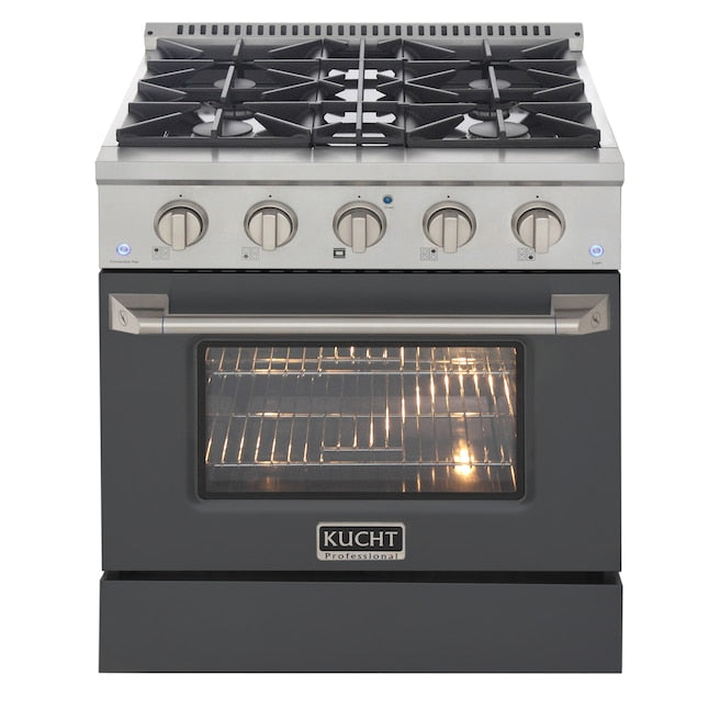 Kucht 30" Pro-Style Natural Gas Dual Fuel Range with 4 Burners in Gray, KDF302-GR