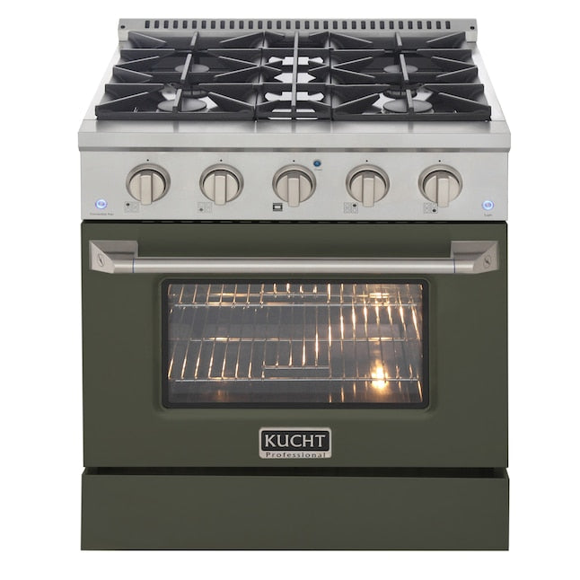 Kucht 30" Pro-Style Natural Gas Dual Fuel Range with 4 Burners in Olive Green, KDF302-OG