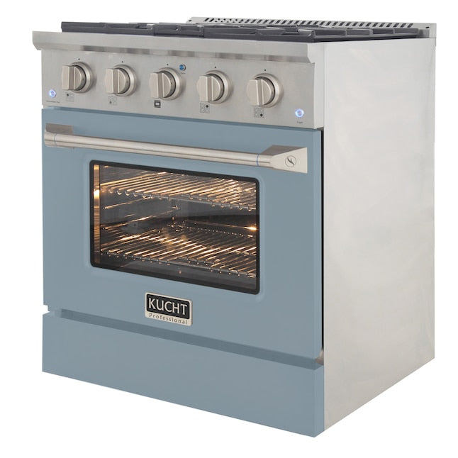 Kucht 30" Pro-Style Natural Gas Dual Fuel Range with 4 Burners in Light Blue, KDF302-LB