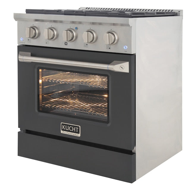 Kucht Professional 30" 4.2 cu ft. Propane Gas Range in Cement Gray with Silver Accents, KNG301/LP-GR