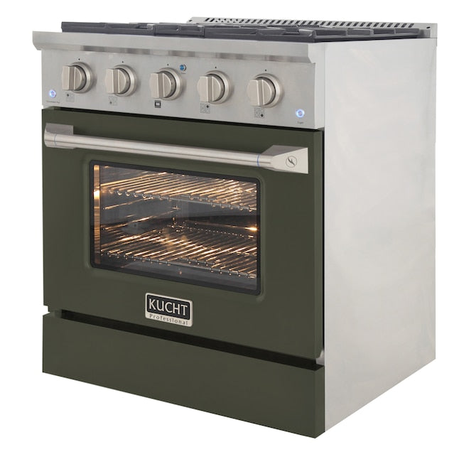 Kucht Professional 30" 4.2 cu ft. Natural Gas Range in Olive Green with Silver Accents, KNG301-OG