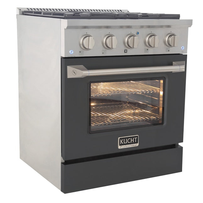 Kucht Professional 30" 4.2 cu ft. Propane Gas Range in Cement Gray with Silver Accents, KNG301/LP-GR