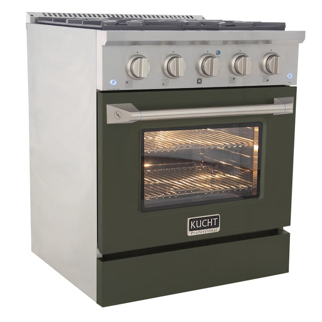 Kucht 30" Pro-Style Propane Gas Dual Fuel Range with 4 Burners in Olive Green, KDF302/LP-OG