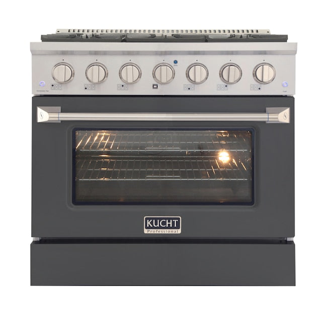 Kucht Professional 36" 5.2 cu ft. Propane Gas Range in Cement Gray with Silver Accents, KNG361/LP-GR