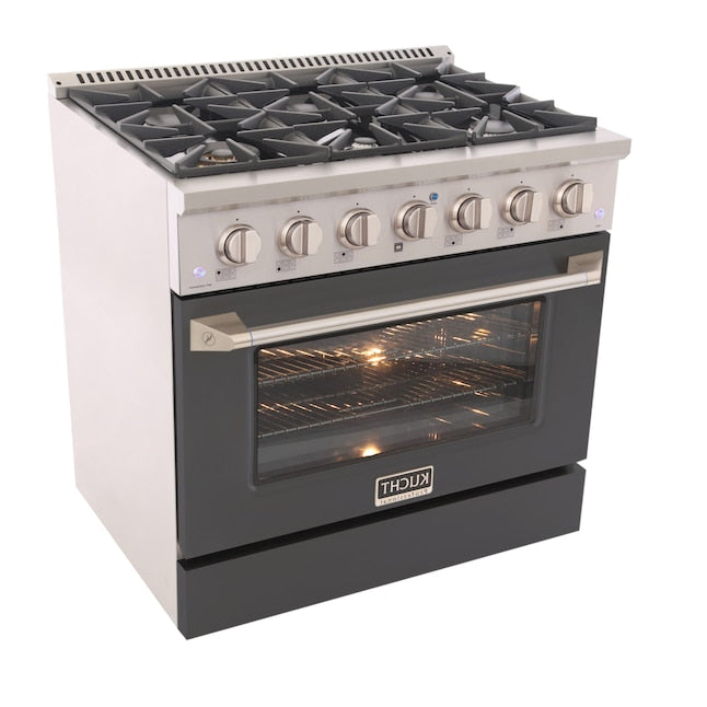 Kucht Professional 36" 5.2 cu ft. Propane Gas Range in Cement Gray with Silver Accents, KNG361/LP-GR