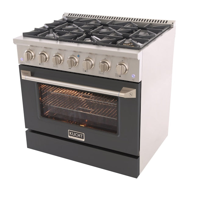 Kucht 36" Pro-Style Natural Gas Dual Fuel Range with 4 Burners in Gray, KDF362-GR