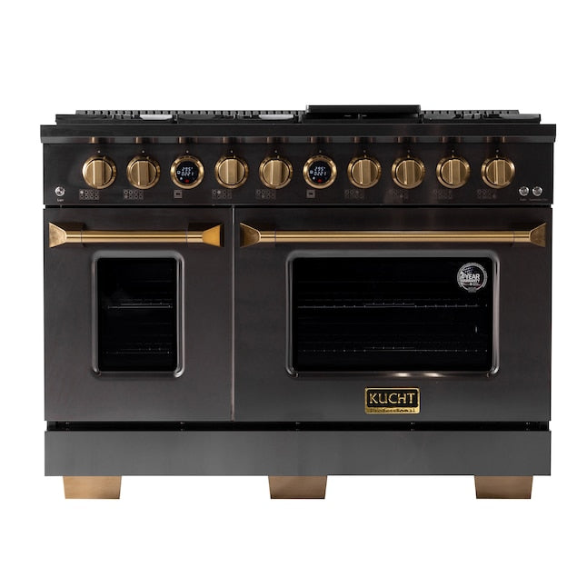 Kucht 48" 8 Burner Double Oven Natural Gas Dual Fuel Range in Titanium Stainless Steel with Digital Thermostat