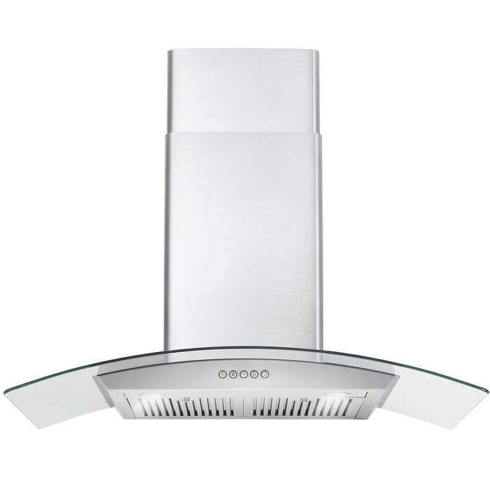 Cosmo 36" 380 CFM Convertible Wall Mount Range Hood with Glass Canopy, Push Button Controls and Carbon Filter Kit, COS-668A900-DL