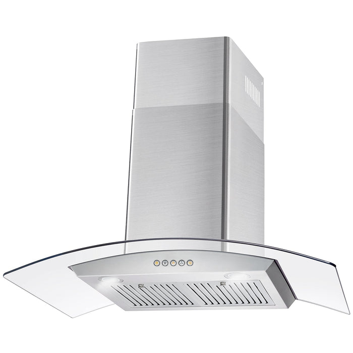 Cosmo 36" 380 CFM Convertible Wall Mount Range Hood with Glass Canopy, Push Button Controls and Carbon Filter Kit, COS-668A900-DL